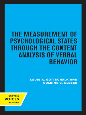 cover image of The Measurement of Psychological States Through the Content Analysis of Verbal Behavior